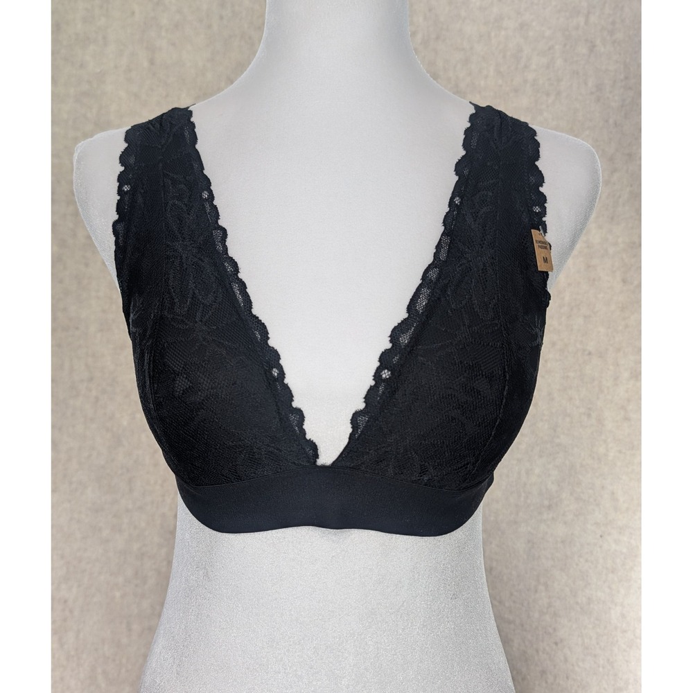 Victoria's Secret PINK Black Lace Plunge Bralette Caged Back Removable Pads M